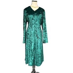 Vintage Emerald Green Crushed Velvet Dress Size 14, Holiday Season Velvet Dress